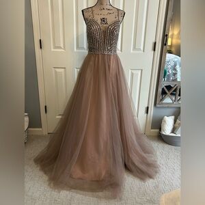 Elegant Sequin Top Prom Dress in Brown